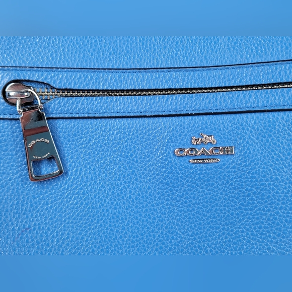 COACH Tyler Pebble Leather Tote-RARE Lapis Blue & Silver With Matching Wallet - Picture 3 of 16